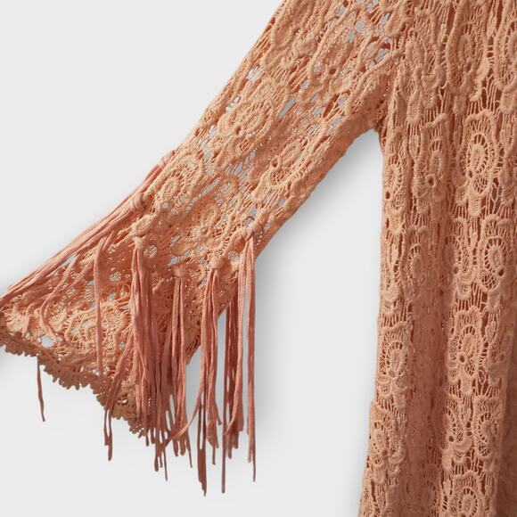 BKE Buckle Floral Crochet Lace Frill Cardigan Top Orange Sz Small Boho Western - Picture 5 of 14